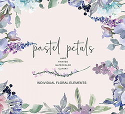 40张高清背景透明的北欧风水彩淡蓝紫色花卉PNG图片：Watercolor Pastel Blue and Mau